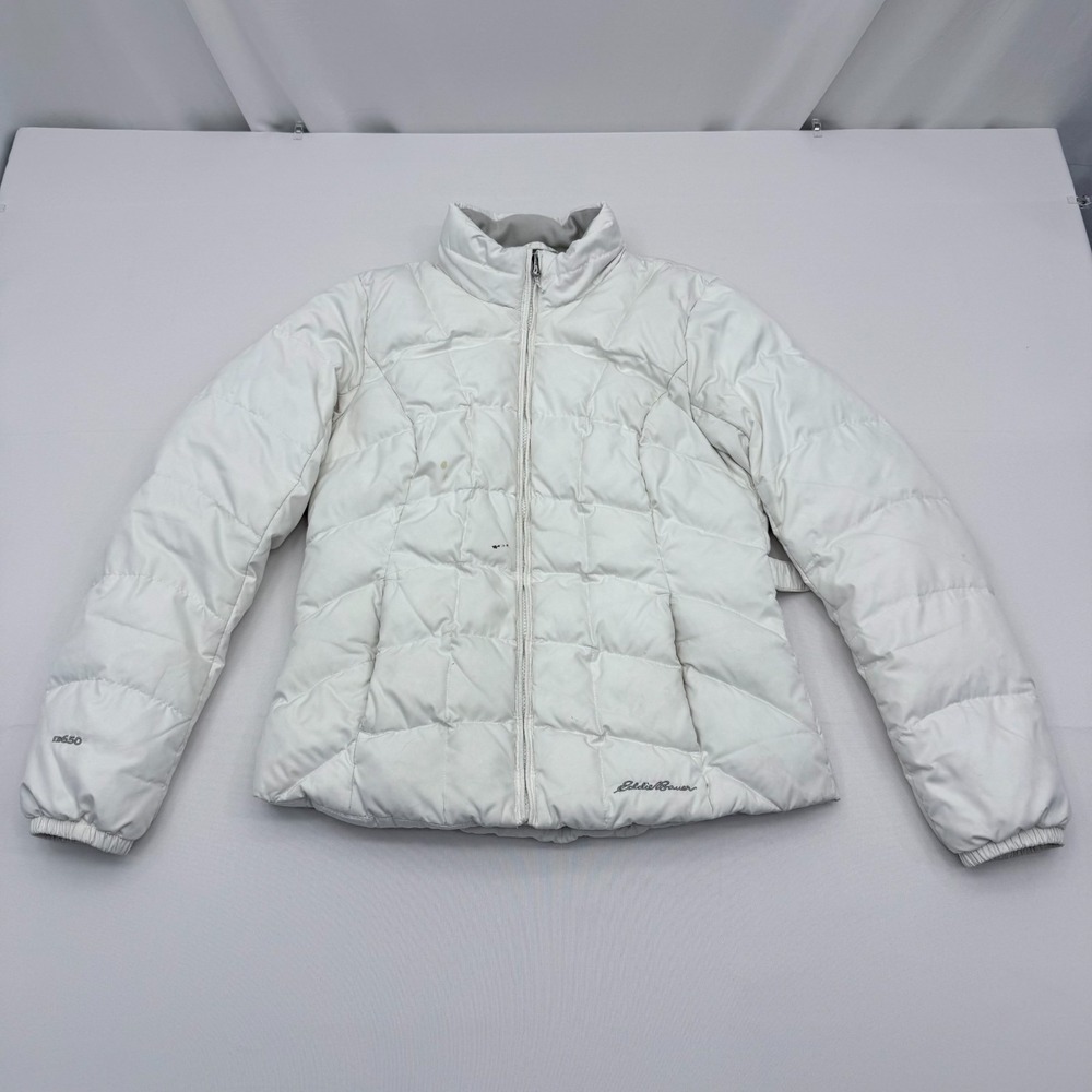 Eddie Bauer EB650 Down Puffer Jacket Womens Small 650 Full Zip Winter Coat White